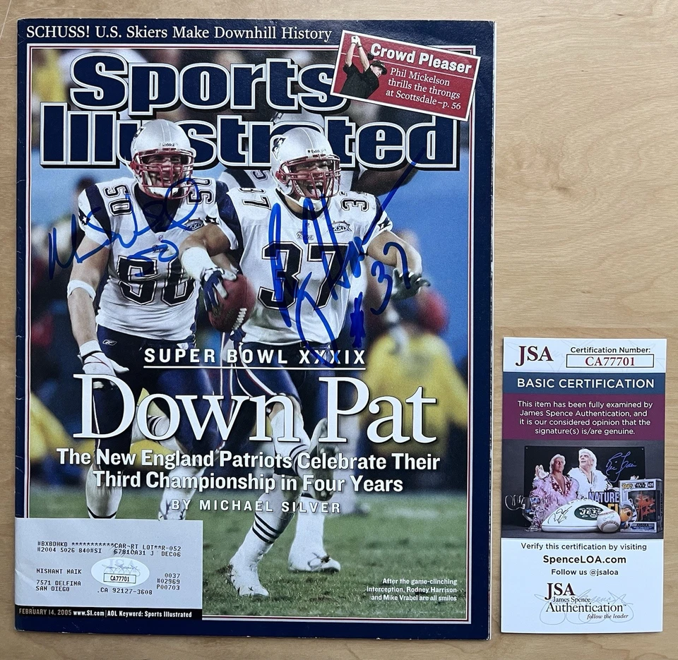 Mike Vrabel Rodney Harrison Signed Sports Illustrated Magazine JSA Auto Patriots - Image 1 of 1