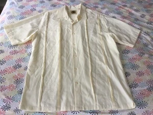 Pussers West Indies Shirt L Silk Blend Cream Button Embroidery Pleated Guayabera - Picture 1 of 9