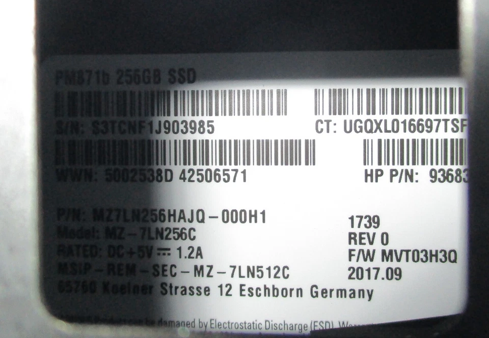 Samsung MZ7LN256HAJQ-000H1 256 SSD PM871b 2.5 7mm - Image 1 of 1