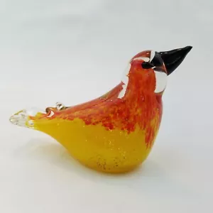 Mundgeblasener Kunstglas Vogel Briefbeschwerer orange gelb Spritzer - Bild 1 von 6