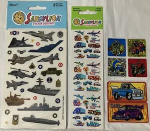 Vintage SandyLion Prismatic Mini Vehicles Transportation & Military Stickers New - Picture 1 of 6