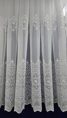 White Lace Cheap Net Curtains Rod Slot Ready to Use Sold By the Metre 11 Drops - Image 1 of 4