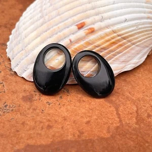 Estate Genuine Black Onyx Gemstone Oval Donut Gemstone Earring Charms MINI 21mm - Picture 1 of 7