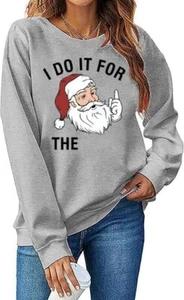Christmas Sweatshirts for Women Merry Xmas Santa Snowman Shirts Cute Large Grey - Picture 1 of 3
