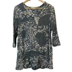 Habitat Floral Top Womens S Gray Semi-Sheer 3/4 Sleeve Shirt Casual Crinkle - Bild 1 von 11