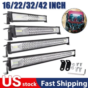 16~42inch LED Light Bar Spot Flood Tri-Row Work Light For Truck Off-road Pickup - Foto 1 di 12
