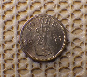 1877 Norway 10 Ore, Rare Date - Picture 1 of 6