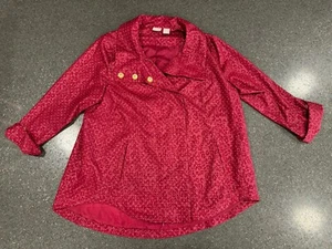 Chicos Zenergy Burgunderrot Polka For Cheetah Print Knopf Reißverschluss Jacke Größe 2 - Bild 1 von 5