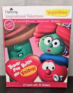 Veggie Tales 25 Valentinstag Karten & Aufkleber Neu Versiegelt Tag Frühling 2015  - Bild 1 von 6