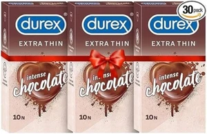 Durex Extra Thin Intense Chocolate Flavoured Condoms for Men -10s (Pack of 3) - Picture 1 of 7