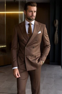 2-Piece Men's Dark Brown Double-Breasted Suit – Elegant Perfect Formal Attire - Picture 1 of 8