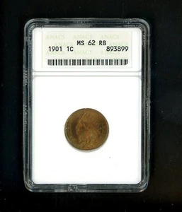 1901 US Indian Head Cent 1c .01 ANACS MS62 RB Nicely Red - Picture 1 of 4