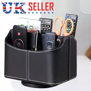 Remote Control Holder Rotatable Desktop Organizer PU Leather Desk Storage Box UK - Picture 1 of 11