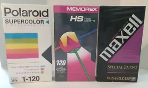 3 New VHS Tapes Polaroid, Memorex, Maxell Special Event HGX Gold/all 120 - Picture 1 of 11
