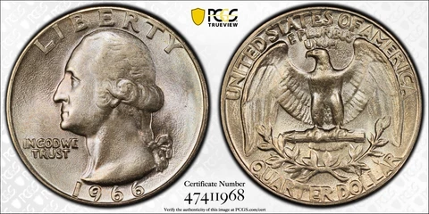 1966 PCGS MS 68 QA Washington Quarter Business Strike Cover