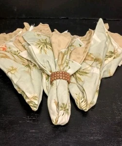 Juego de 4 servilletas de tela caqui maciza con estampado de palmeras y 4 17" 18" - Imagen 1 de 6