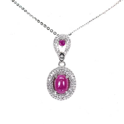 925 Argento Sterling Collana Ovale Rubino 8x6mm Topazio Bianco Gemma Gioielli 1 - Immagine 1 di 4