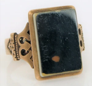ANTIQUE BEAUTIFUL 14K YELLOW GOLD MEN'S BLACK AGATE SIGNET RING REPAIR 5.7G S8.5 - Picture 1 of 3