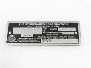 Datos Placa Para Vintage Studebaker Modelo Sur Curva Indiana Ee.uu. #V215-7 - Picture 1 of 5