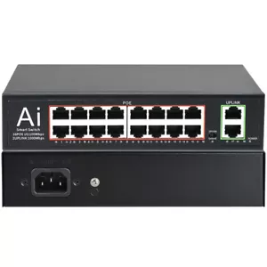 16 Port PoE gigabit ethernet Switch w/2 Uplink 803.af/at for Dahua hikvision NVR - Picture 1 of 11