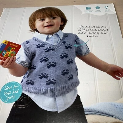 Girl Boy Baby Animal Antics Paw Print Tank Top Jumper Knitting Pattern 0-24m - Image 1 of 4