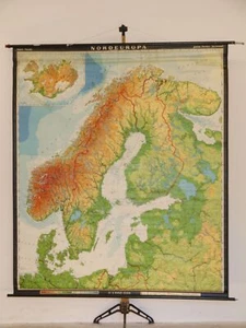 Nordeuropa Norwegen Schweden Finnland Ostsee 1964 Schule Wandkarte 192x223cm - Bild 1 von 7