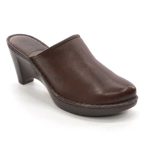 Ladies Born W61016 Wedge Clogs 10 / 42 Chestnut Brown Leather Slip On Heel Shoes - Picture 1 of 3