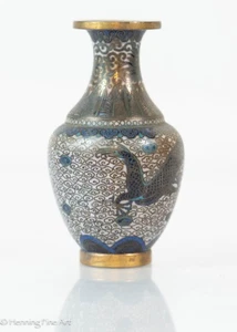 Vintage Chinese Cloisonne Vase Blue Dragon, Clouds and Waves, Lovely 3.75 Inch - Picture 1 of 8