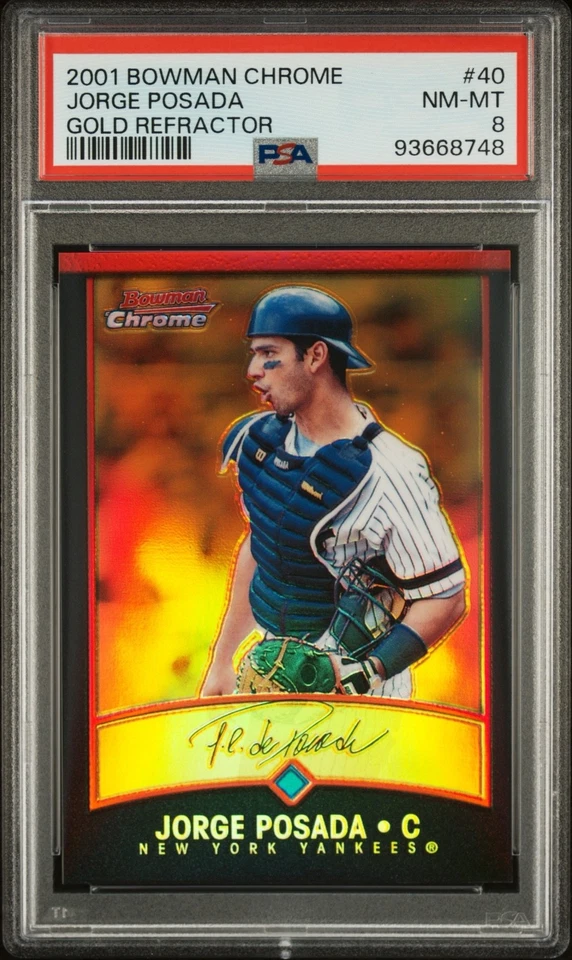 JORGE POSADA 2001 Bowman Chrome золотистая переливающаяся 93/99 PSA 8 почти как новая (Pop 2) - Изображение 1 из 3