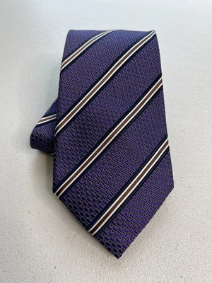 Banana Republic Purple, Blue, Tan, White Striped/Geometric Pattern Designer Tie - Image 1 of 4
