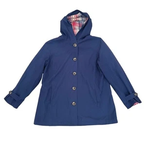 VTG! L.L. Bean Raincoat Hooded Button Front Plaid Lined Jacket Coat XL Classic - Picture 1 of 15