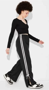 Wild Fable schwarz gestreifte Activewear Trainingshose mit Schleifen hoher Bund XL - Bild 1 von 9