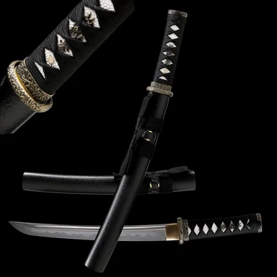 Black 20'' Damascus Steel Japanese Samurai Tanto Sword Mini Katana Razor Sharp - Image 1 of 4