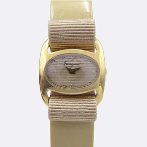 Ferragamo FIE980016 VARINA 26MM Gold Metal Beige Ribbon Enamel Leather Band Wome - Picture 1 of 4