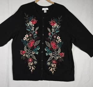 CJ Banks Womens Cardigan Sweater Size 1X Floral Cottagecore Grannycore Embroided - Picture 1 of 13