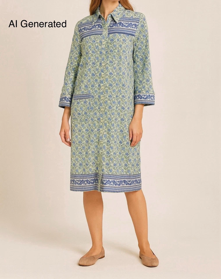 Vintage Models Coat House Dress Robe Womens S Yellow Blue Snap Front Lounge - Image 1 of 4