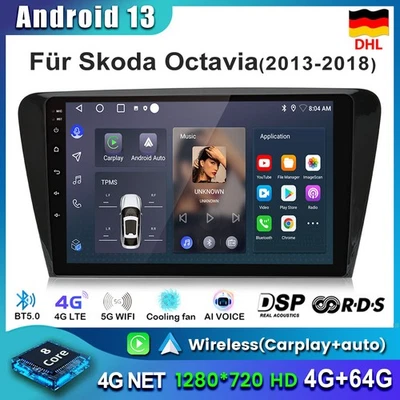 Für Skoda Octavia III 3 5E 2013-2018 Carplay 4+64G Android 13 Autoradio GPS NAVI - Bild 1 von 4
