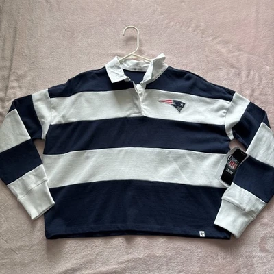 Новый с Ярлыками женская маленький ' 47 бренд NFL New England Patriots синий белый регби рубашка - Изображение 1 из 4