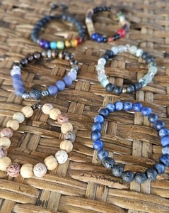 Lot Of 6 Beaded Bracelets Lava Stone Soap Stone Chakras Essential Oil Wholesale  - Picture 1 of 14