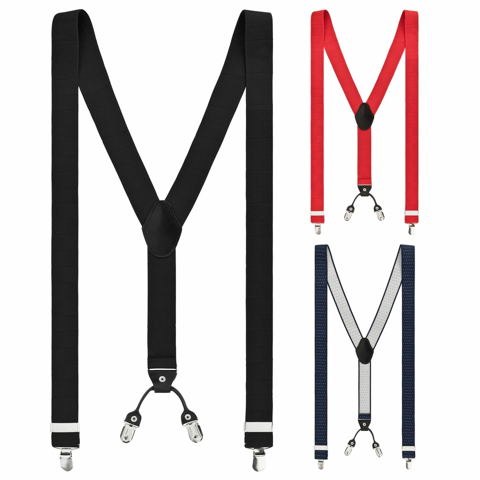VINTAGE BASICS Hosenträger Herren Damen Unisex Breit 4 Clips Y-Form Elastisch Verstellbar