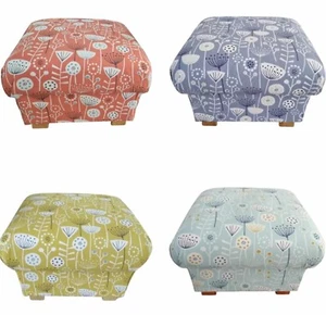 Storage Footstools Pouffes Footstalls Fryetts Bergen Fabric Floral Ochre Blue - Picture 1 of 35