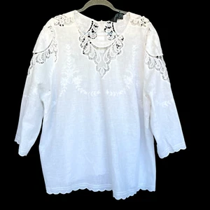 Cynthia Rowley Womens Top Plus Size 2X Boho Linen Rayon Button Up Back Crochet - Picture 1 of 11