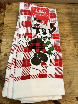Disney  2 Pack Kitchen Towel Set Red Plaid Minnie Mouse Christmas Winter Holiday - Image 1 of 4