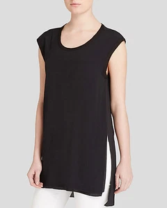 HELMUT LANG Gaze Crepe Silk Round Neck Tunic Top Blouse in Black Size P XS - Picture 1 of 3
