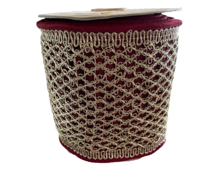 Farrisilk luxury Christmas Ribbon for Tree Trim 4" 5 yds red burgundy gold- New - Image 1 of 3