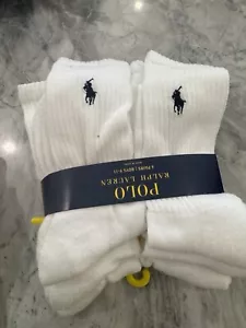 Polo Ralph Lauren Boys Classic Sport 6 Pairs Crew Socks White Navy Blue Sz 9-11 - Picture 1 of 1
