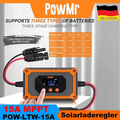 PowMr 15A MPPT Solarladeregler 12V/24V Mit LCD Solar Panel Controller Regulator - Bild 1 von 4