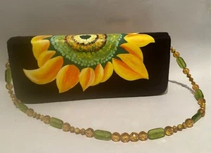 BORSA CALOCHO GIRASOLE DIPINTA A MANO FIRMATA E NUMERATA 1/50 FAMOSO ARTISTA MEX - Foto 1 di 5