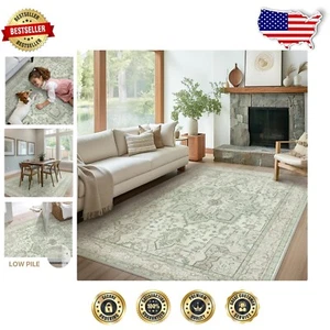 Elegant 6x9 Low Pile Area Rug - Washable Non-Slip Chenille for Dining & Living - Picture 1 of 10