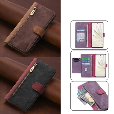 Phone Case Cover for OnePlus 12 11 9 Nord N200 N100 Colorblock Zip Wallet Case - Image 1 of 4